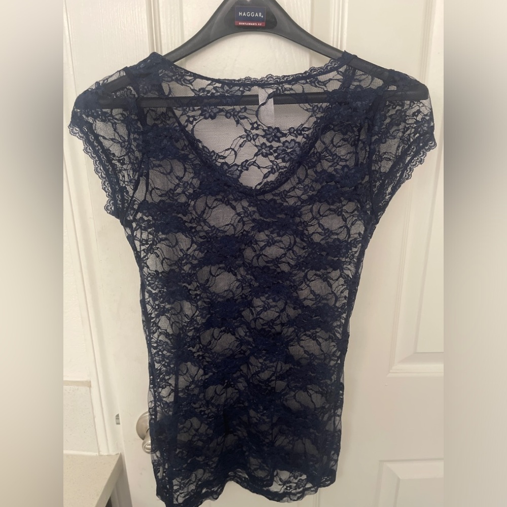 Y2K Bozzolo Blue Lace Top - Picture 4 of 4